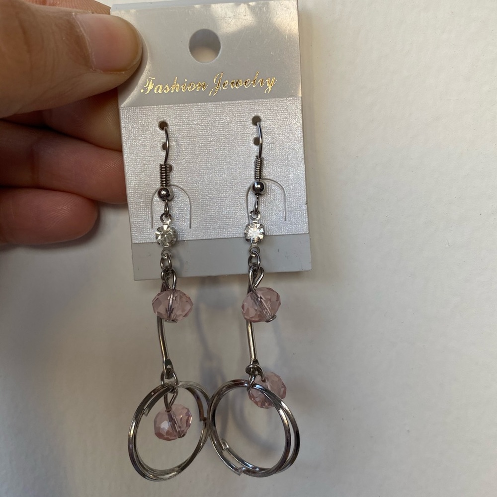 NWT silver earrings with baby pink beads